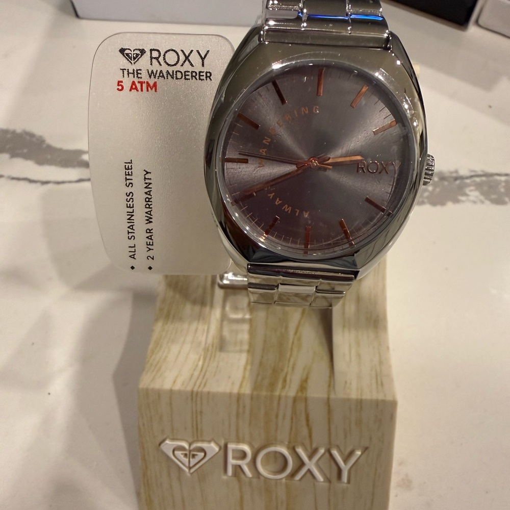 Roxy Silver Watch with Pink Detail
